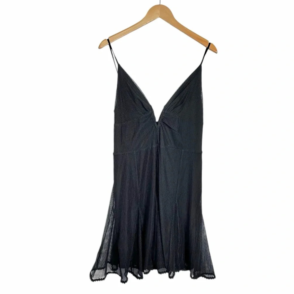 Revolve NBD Aida Dress in Black. Romantic Plunge Low Cut Neck Mini Dress. Large - Picture 2 of 14